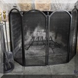 D17. Fire screen and brass and iron frieplace tools. 